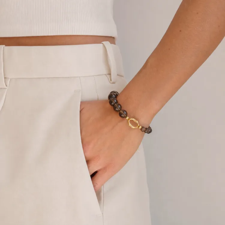 Rauchquarz Armband aus vergoldetem Stahl - AURA