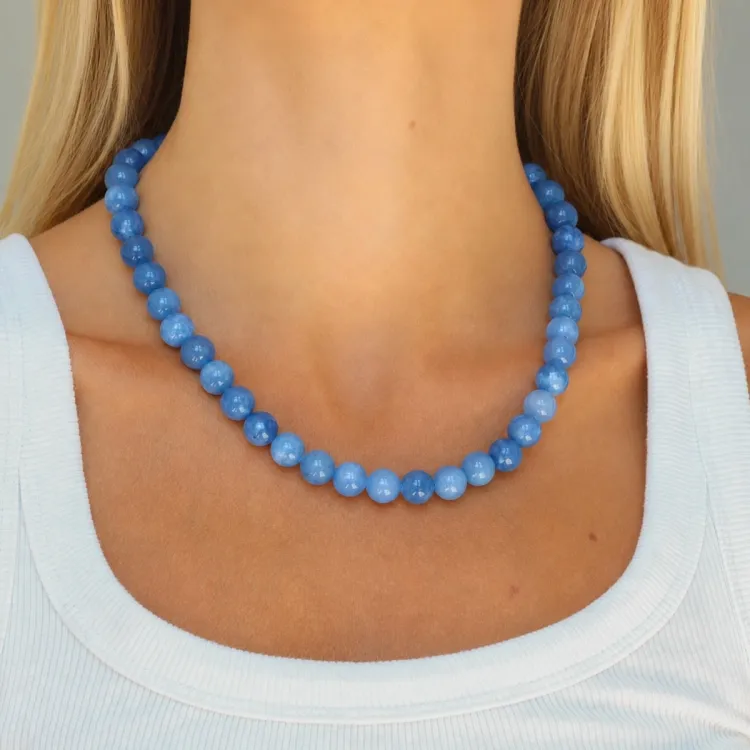 blauem Aquamarin Halskette aus vergoldetem Stahl - AURA