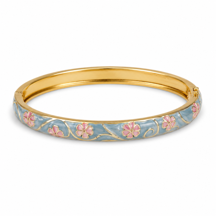 Wasserfest Blumen blauem bangle aus vergoldetem Stahl - OCEANA