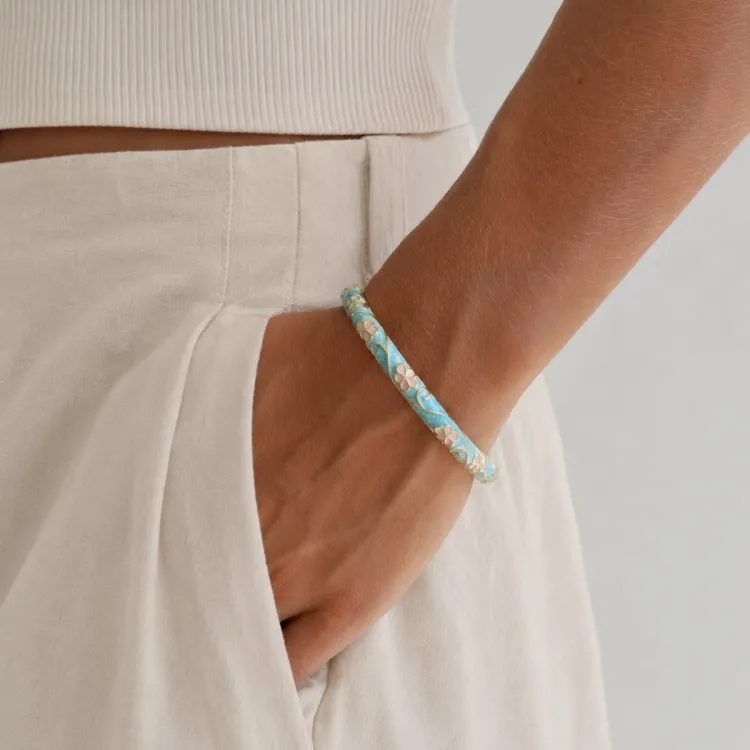 Wasserfest Blumen blauem bangle aus vergoldetem Stahl - OCEANA