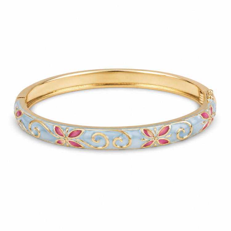 Wasserfest Blumen hellblauem bangle aus vergoldetem Stahl - OCEANA