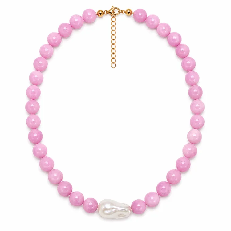 pink Jadestein Halskette aus vergoldetem Stahl - AURA