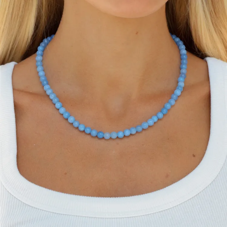 blauem Aquamarin Halskette aus vergoldetem Stahl - AURA