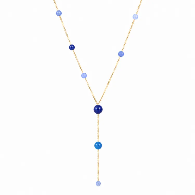 blauem Y-Halskette aus vergoldetem Stahl - AURA