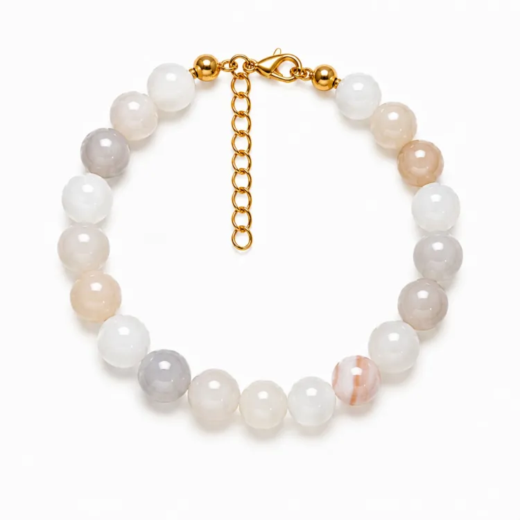 weißer Moosachat Armband aus vergoldetem Stahl - AURA