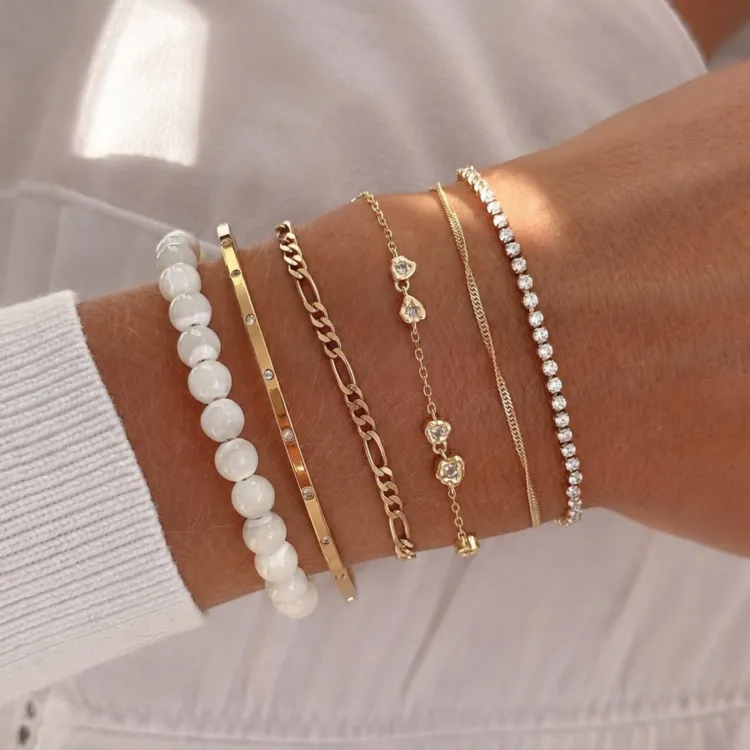 weißem trochus Armband aus vergoldetem Stahl - AURA