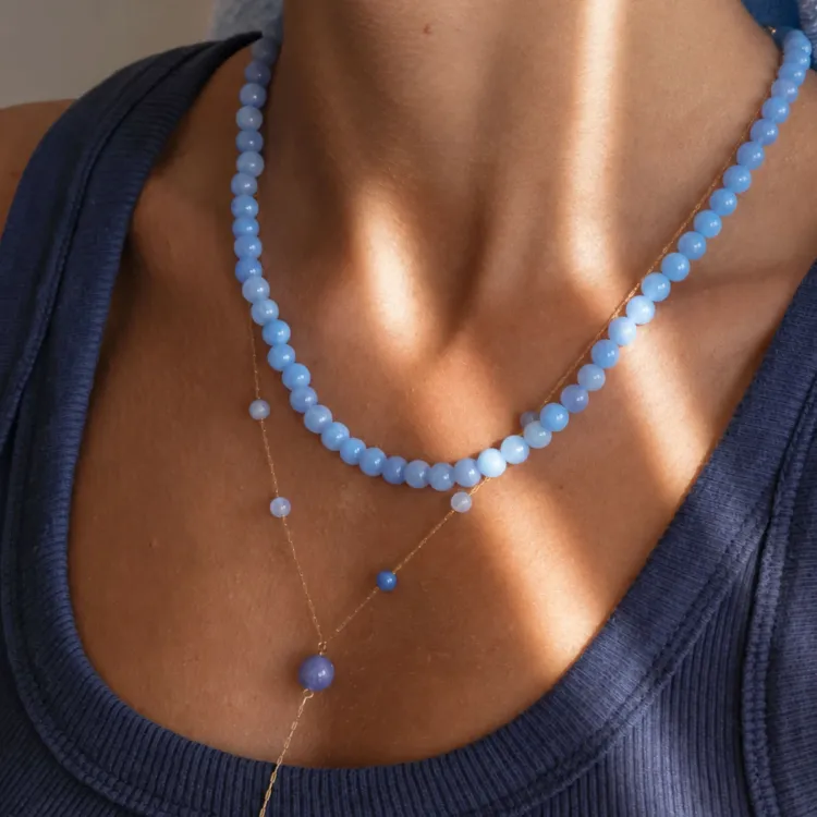 blauem Aquamarin Kreole in vergoldetem Stahl - AURA