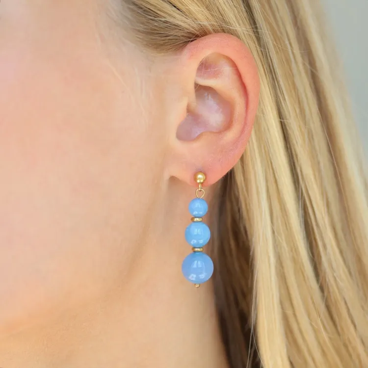 blauem Aquamarin Ohrringe in vergoldetem Stahl - AURA