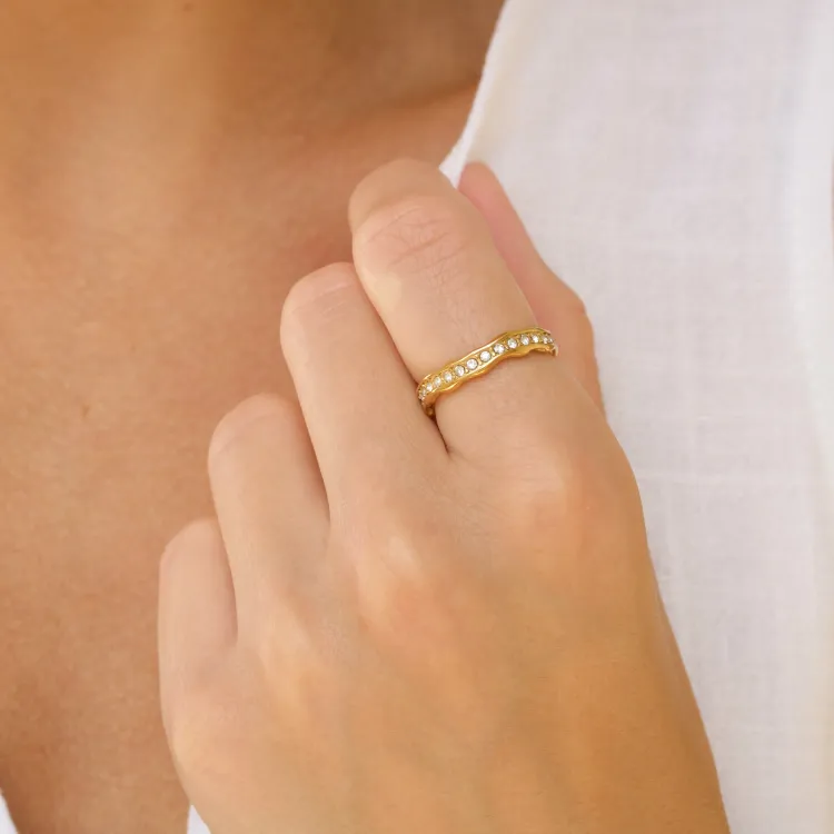 Wasserfest Zirkon Ring aus vergoldetem Edelstahl - OCEANA