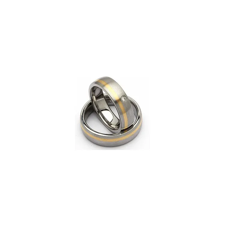 Trauringe aus 14 Karat Stahl und Gelbgold 0,035 ct - set