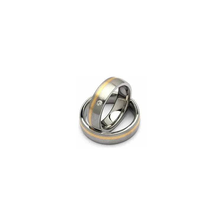 Trauringe aus 14 Karat Stahl und Gelbgold 0,035 ct - set