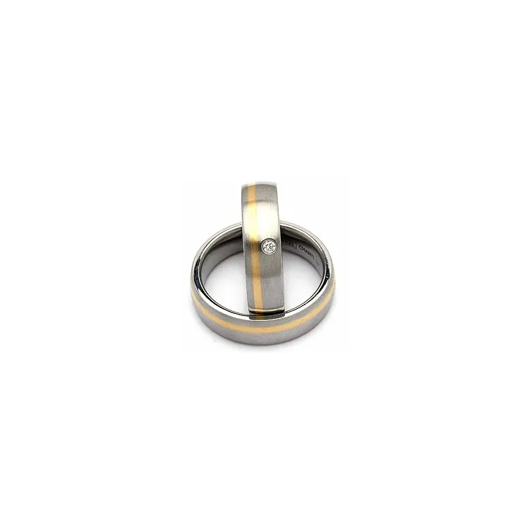 Trauringe aus 14 Karat Stahl und Gelbgold 0,035 ct - set