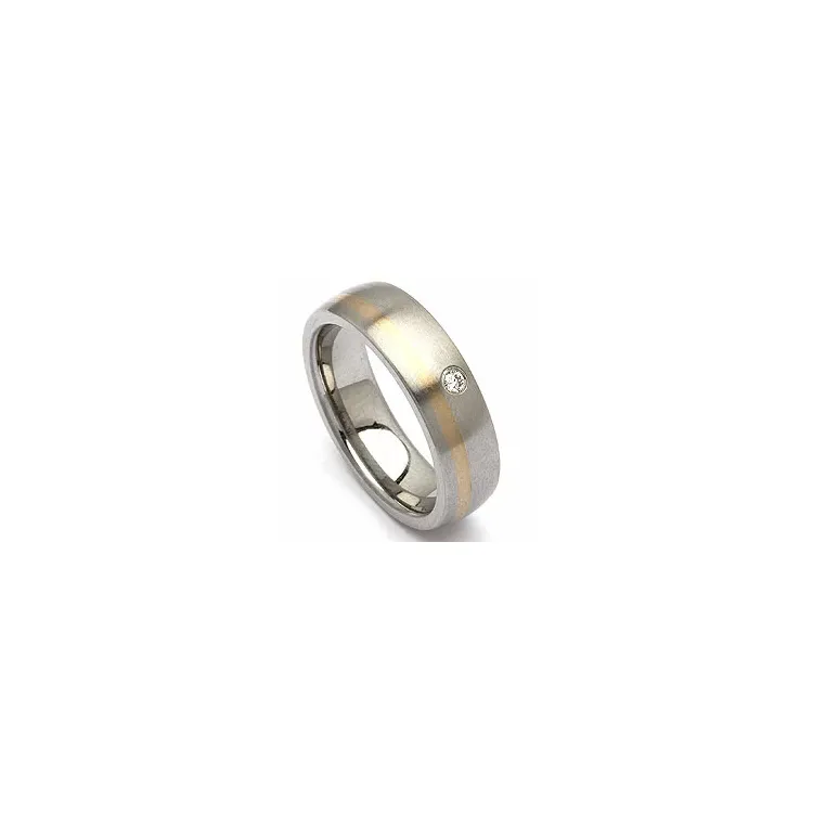 Trauring aus 14 Karat Stahl und Weissgold 0,035 ct
