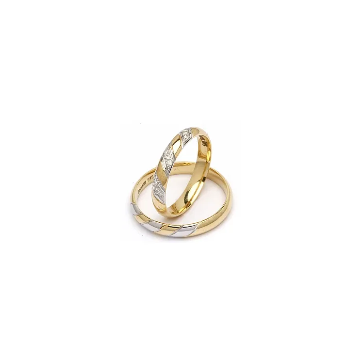 Schmal zweifarbig trauringe aus 14 Karat Gold- und Weißgold 0,048 ct - set
