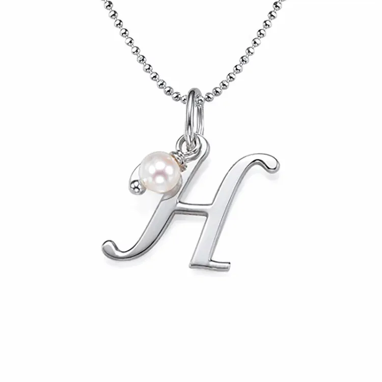 Buchstaben Namenskette mit Anhänger in Silber mit 1 weißen Perlen