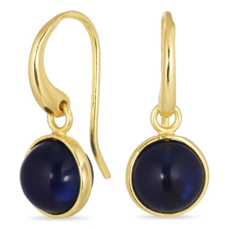 runden synthetisch blauem Saphir Ohrringe in vergoldetem Silber - Loom Stones