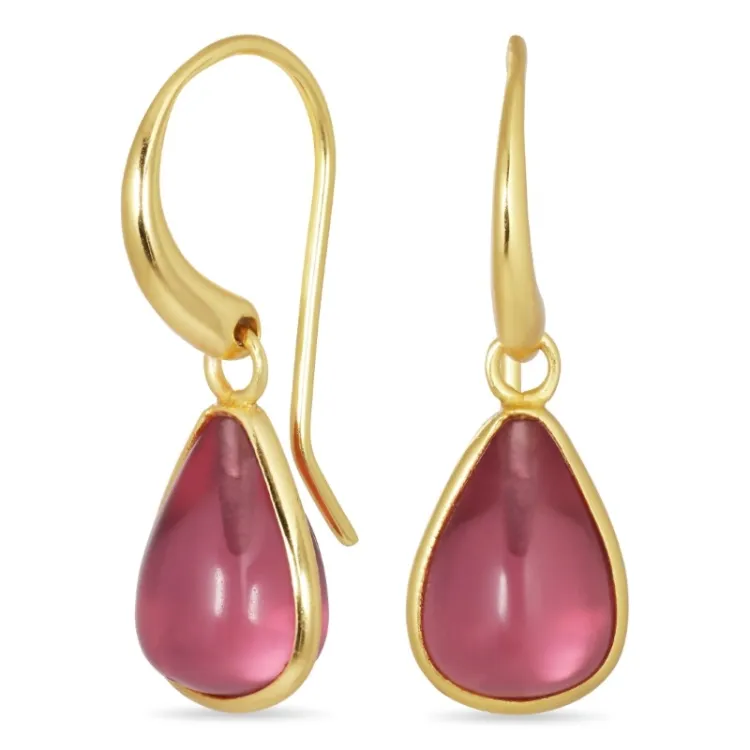 Tropfen pink Bergkristall Ohrringe in vergoldetem Silber - Loom Stones