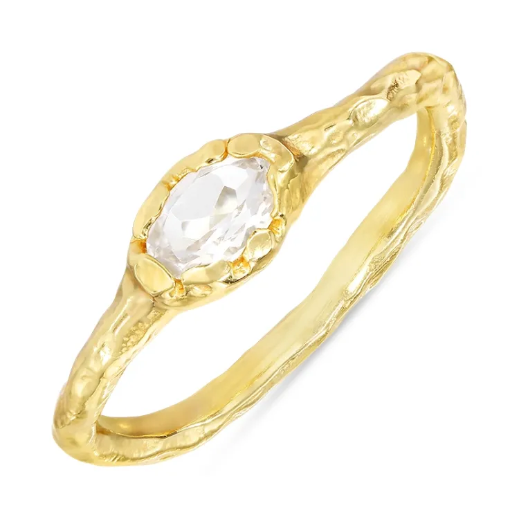 klar Quarz Ring aus vergoldetem Sterlingsilber - Lumé Etched