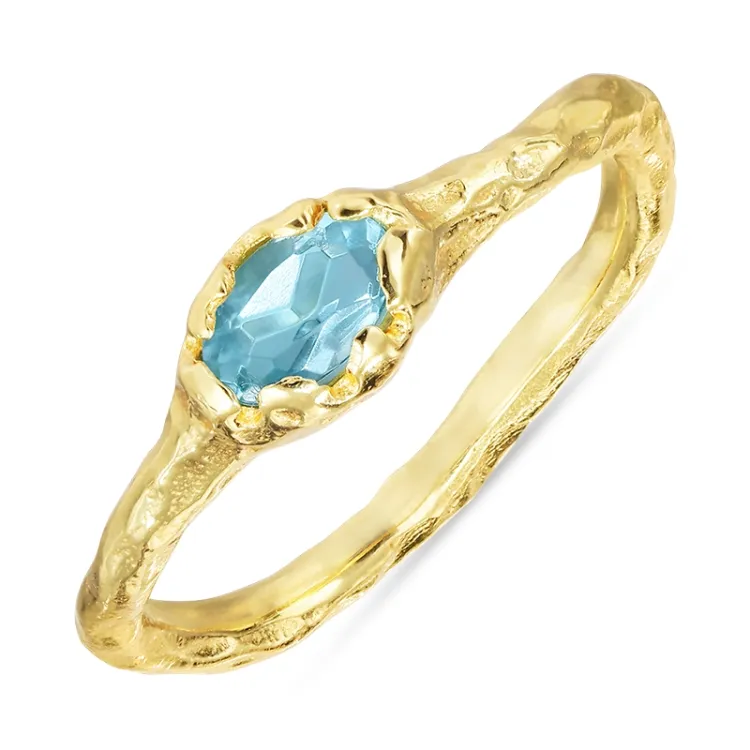 blauem Bergkristall Ring aus vergoldetem Sterlingsilber - Lumé Etched