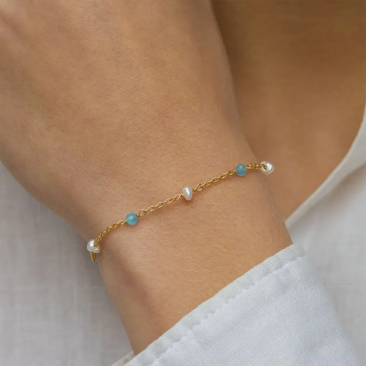 blauem Chalzedon Armband aus vergoldetem Sterlingsilber - Loom Stones