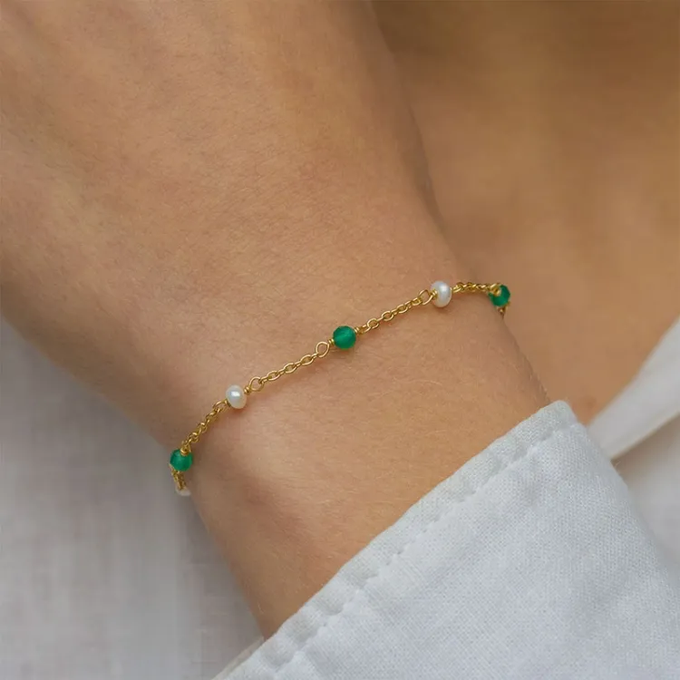 grünem Onyxe Armband aus vergoldetem Sterlingsilber  x 4 mm  - Loom Stones