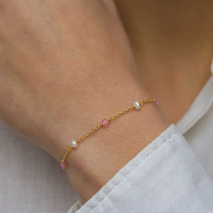 Rosenquarz Armband aus vergoldetem Sterlingsilber  x 4 mm  - Loom Stones