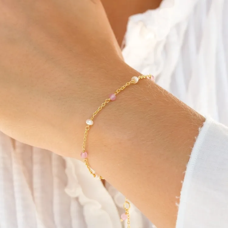 Rosenquarz Armband aus vergoldetem Sterlingsilber  x 4 mm  - Loom Stones