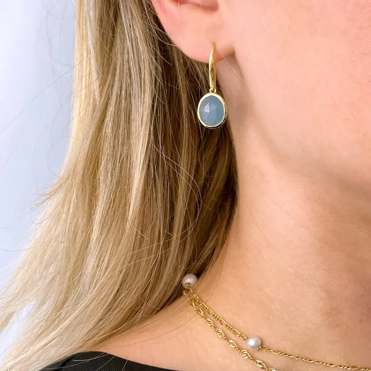 blauem Calcedon Ohrringe in vergoldetem Silber - Loom Stones