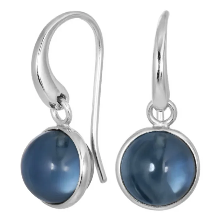 runden blauem dunkelblauem Bergkristall Ohrringe in Silber - Loom Stones