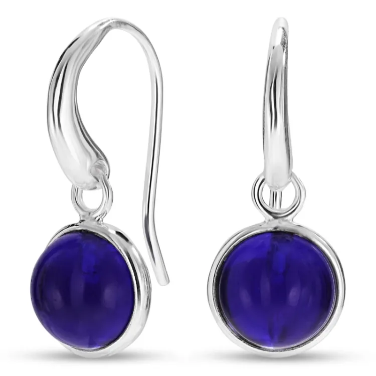 runden blauem Jadestein Ohrringe in Silber - Loom Stones