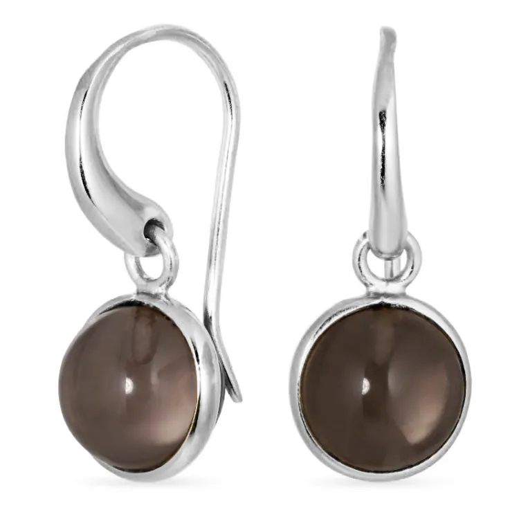 runden Rauchquarz Ohrringe in Silber - Loom Stones