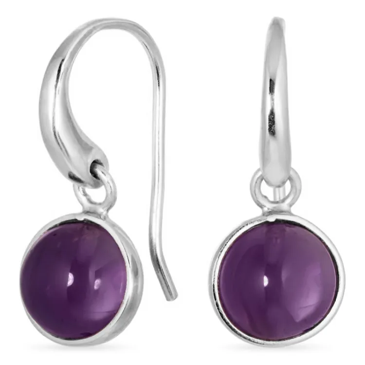 runden violettem Bergkristall Ohrringe in Silber - Loom Stones