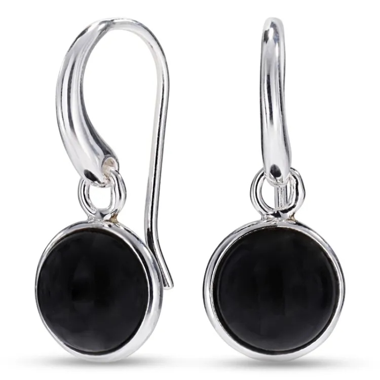 runden schwarzem Onyx Ohrringe in Silber - Loom Stones