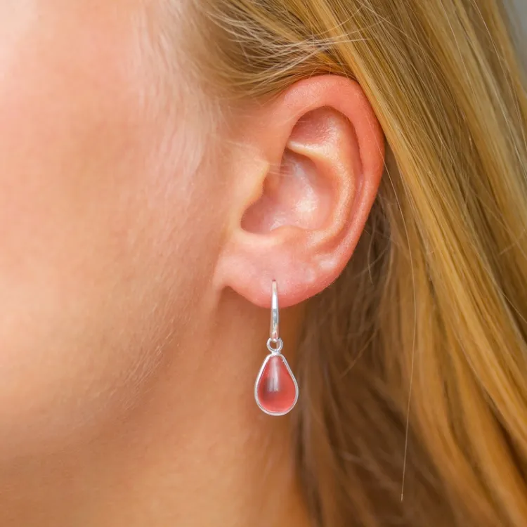 Tropfen pink Bergkristall Ohrringe in Silber - Loom Stones