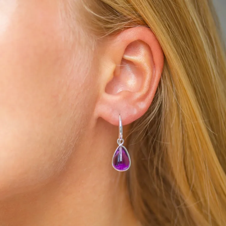 Tropfen violettem Bergkristall Ohrringe in Silber - Loom Stones