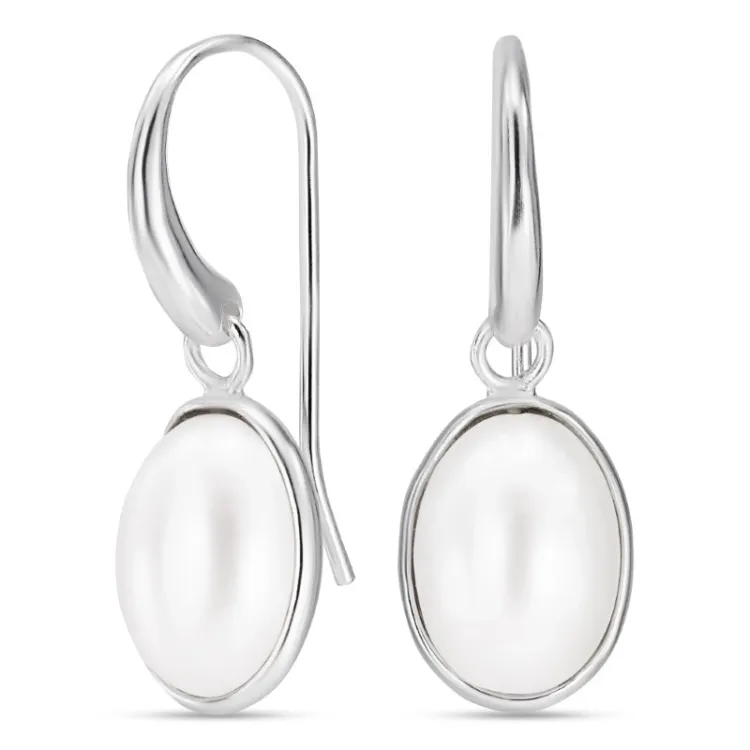 Tropfen weißen Perle Ohrringe in Silber - Loom Stones