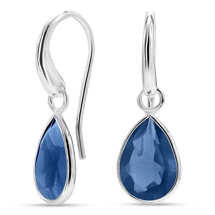 Tropfen blauem dunkelblauem Bergkristall Ohrringe in Silber - Loom Stones