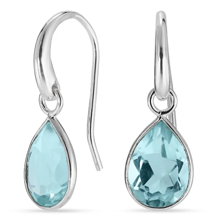 Tropfen blauem Bergkristall Ohrringe in Silber - Loom Stones
