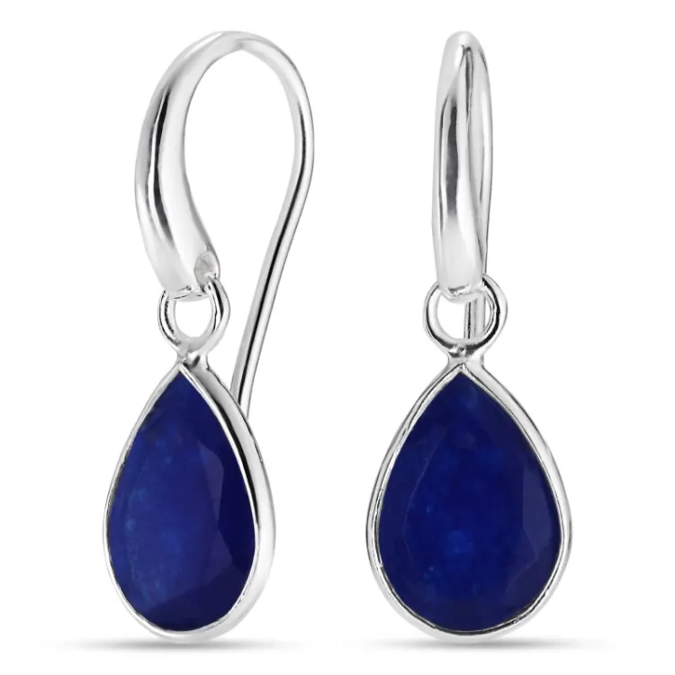 Tropfen blauem Jadestein Ohrringe in Silber - Loom Stones