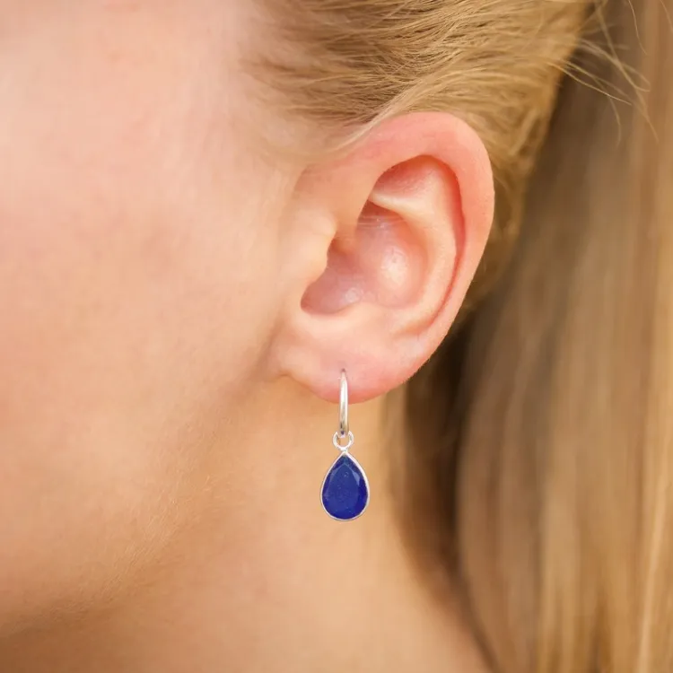 Tropfen blauem Jadestein Ohrringe in Silber - Loom Stones