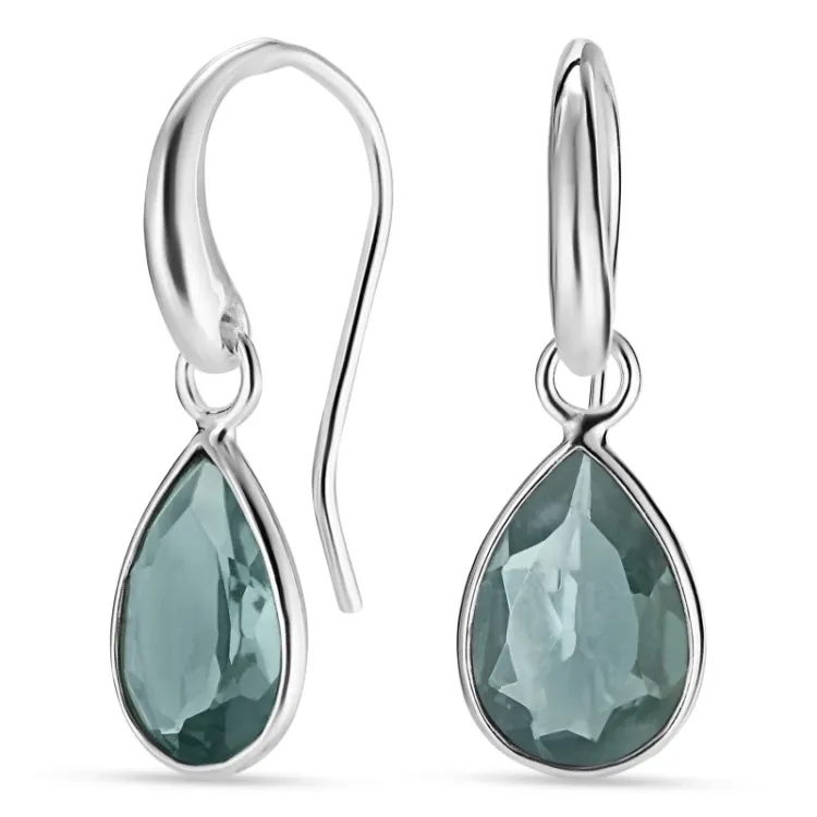 Tropfen Aqua Bergkristall Ohrringe in Silber - Loom Stones