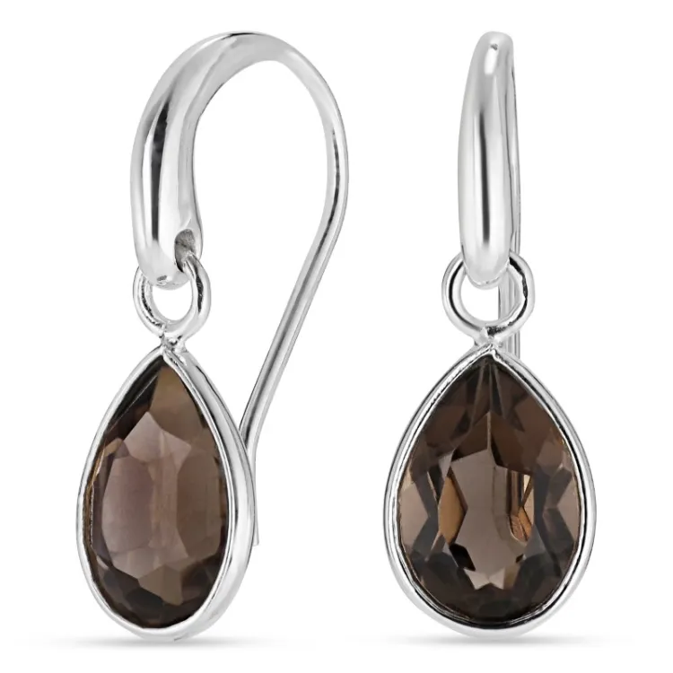 Tropfen Rauchquarz Ohrringe in Silber - Loom Stones