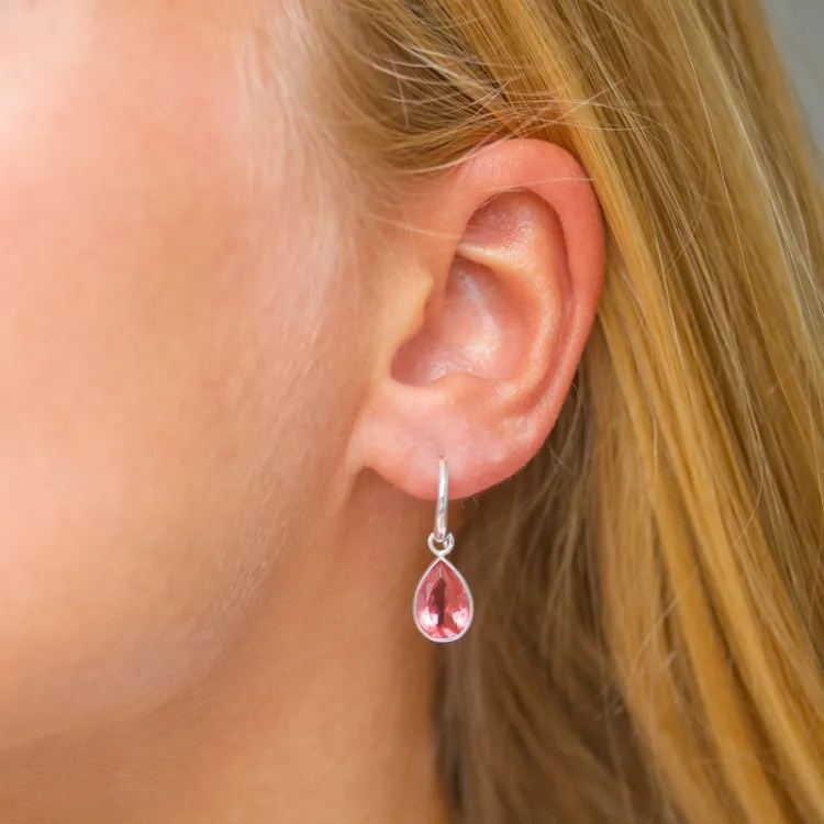 Tropfen pink Bergkristall Ohrringe in Silber - Loom Stones