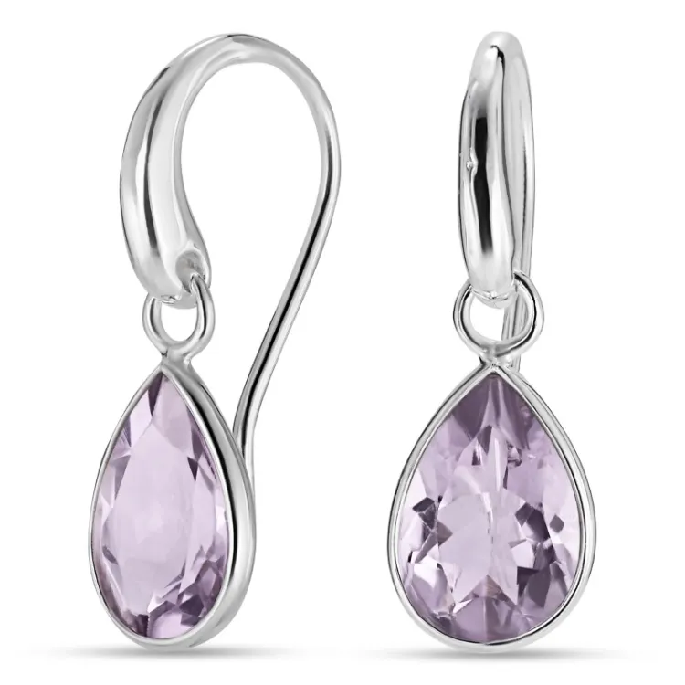 Tropfen lila Amethyst Ohrringe in Silber - Loom Stones