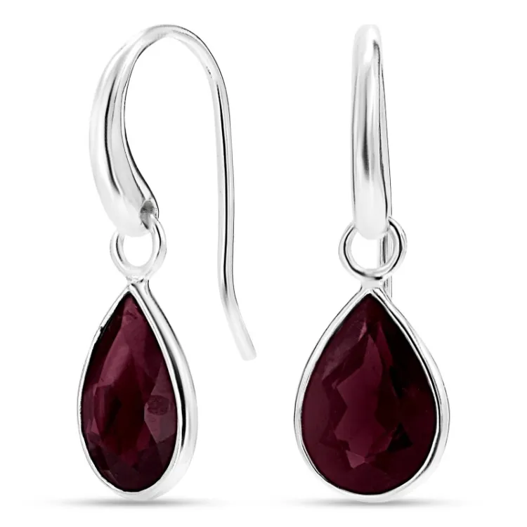 Tropfen Granat Ohrringe in Silber - Loom Stones