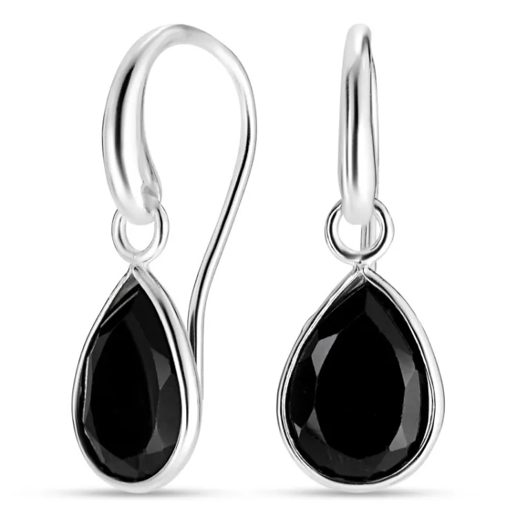 Tropfen schwarzem Onyx Ohrringe in Silber - Loom Stones