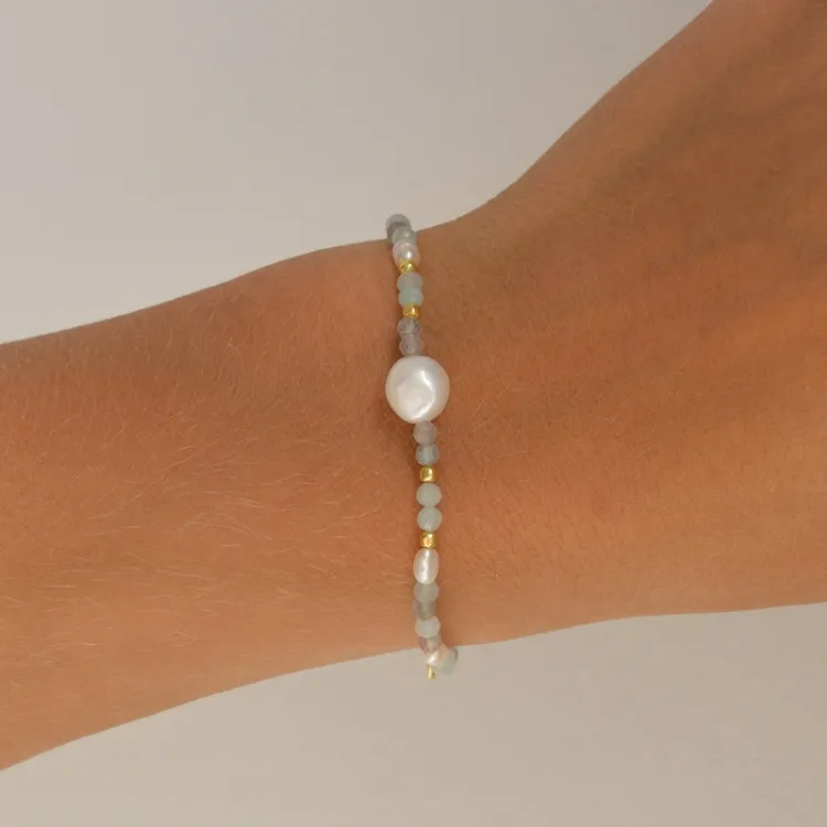 blauem Armband aus vergoldetem Sterlingsilber - Loom Stones
