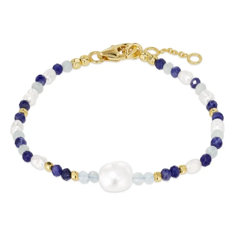 blauem Armband aus vergoldetem Sterlingsilber - Loom Stones