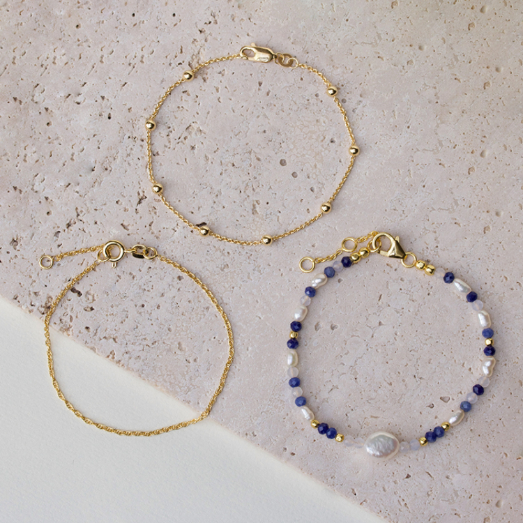 blauem Armband aus vergoldetem Sterlingsilber - Loom Stones
