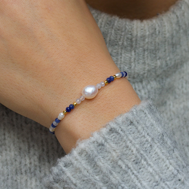 blauem Armband aus vergoldetem Sterlingsilber - Loom Stones